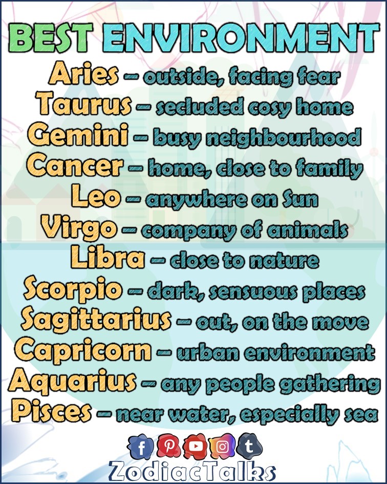 Zodiac Signs and their best environment